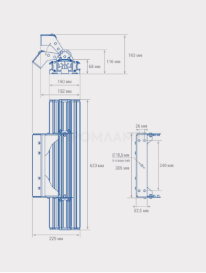 Размеры светильника TL-PROM Plus FL 24V LV 150 5K D